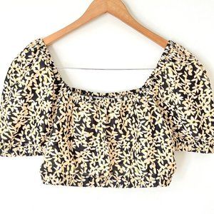& Other Stories Women’s Yellow Floral Printed Puff Sleeve Crop Top Size S